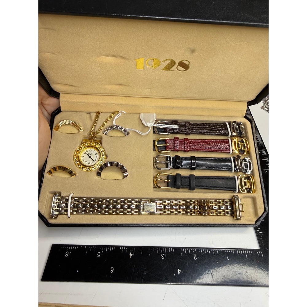1928 Jewelry Interchangeable Watch Set 4 Straps 4 Bezels Two-Tone Bracelet Box